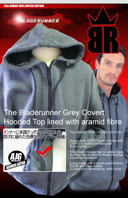 防刃 ケブラーパーカーグレー BladeRunner ブレードランナー 切れない 切創耐性 パーカー 護身用 防犯用 護身術